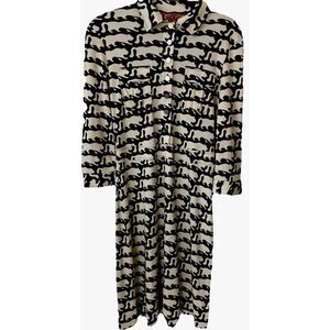 Tory Burch Tricot Silk Printed 3/4 Sleeve Sheath Dress Size Small Black/White